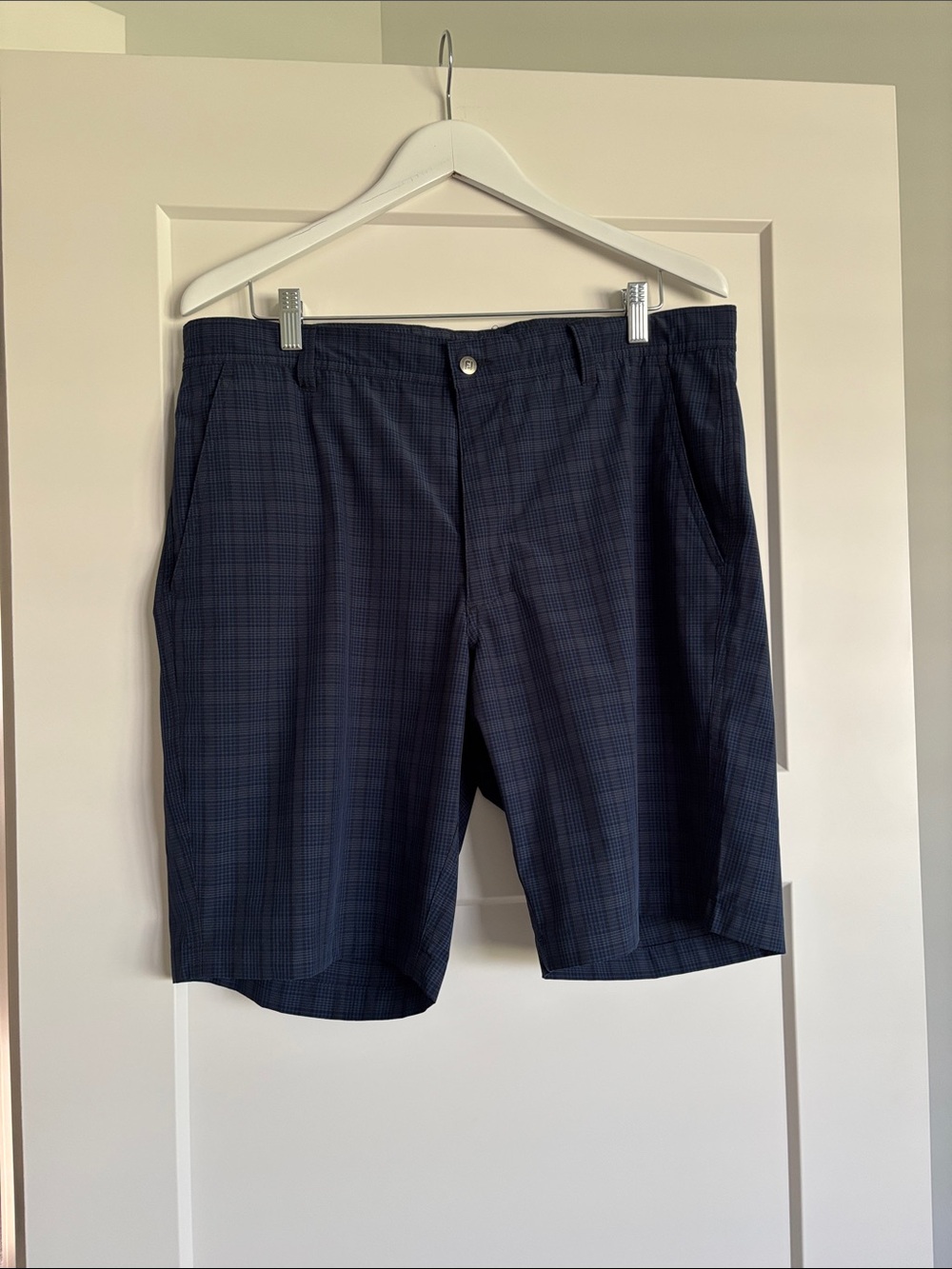 FootJoy Navy Plaid Golf Flat-Front Shorts